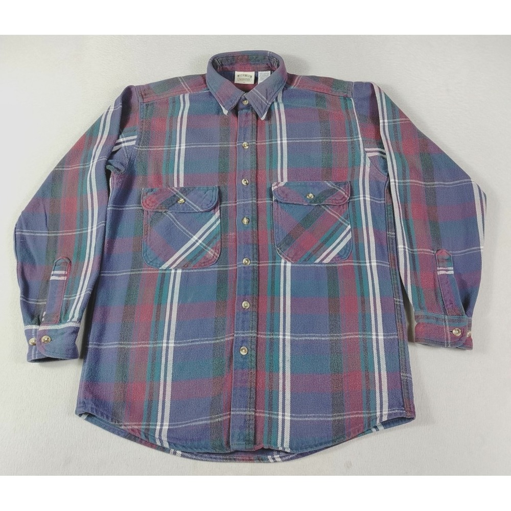 Vintage FiveBrother Flannel Shirt Mens Medium Blue Plaid Workwear Cabincore 90s